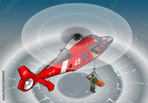 isometric red helicopter in flight in rescue