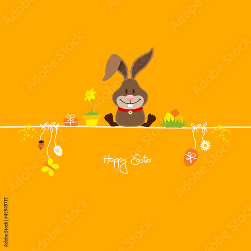 Sitting Easter Bunny & Symbols Orange