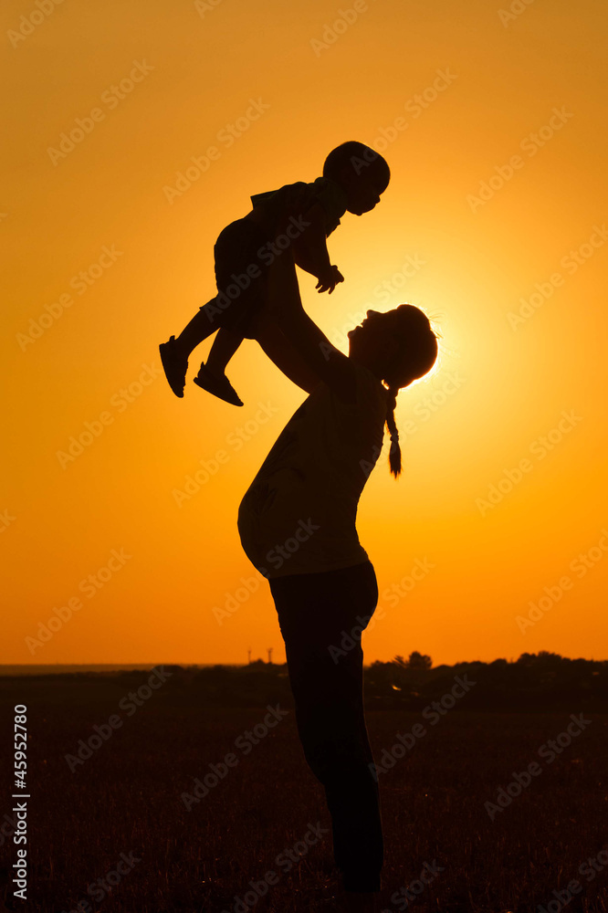Pregnant woman with son