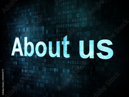 Information technology IT concept: pixelated words About us on d
