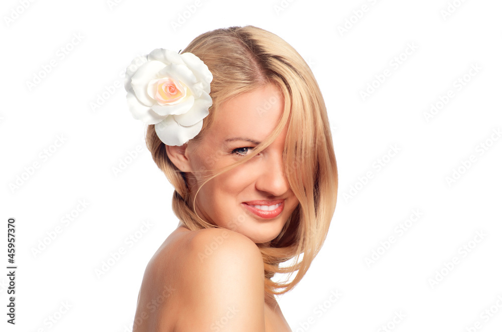 Beauty with flower in her hair Beauty with flower in her hair