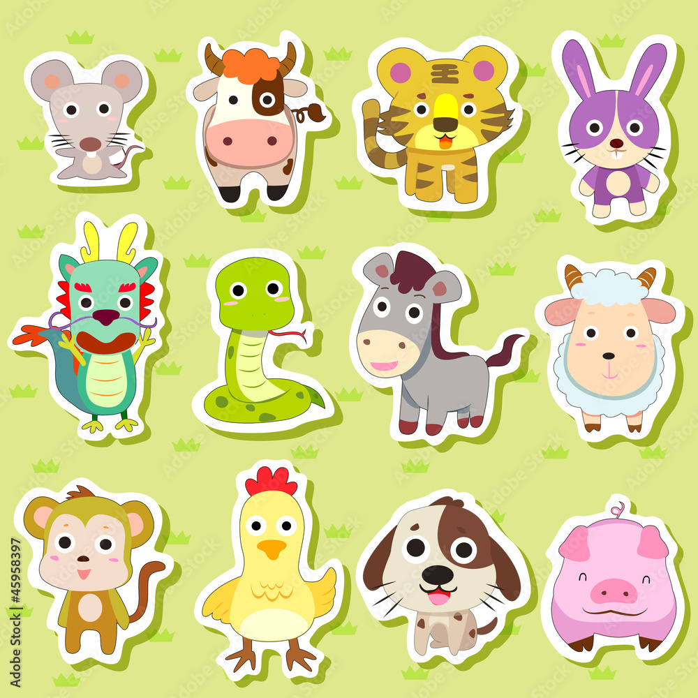 12 Chinese Zodiac animal stickers