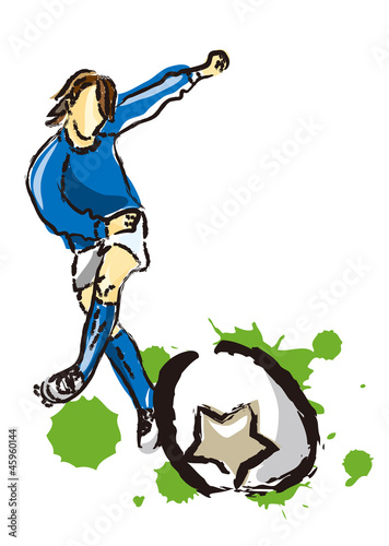サッカー選手がボールを蹴るイラスト