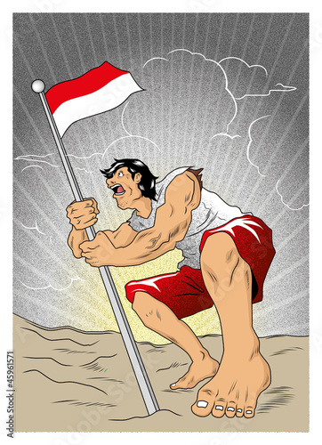 An Indonesian crusader defending national flag
