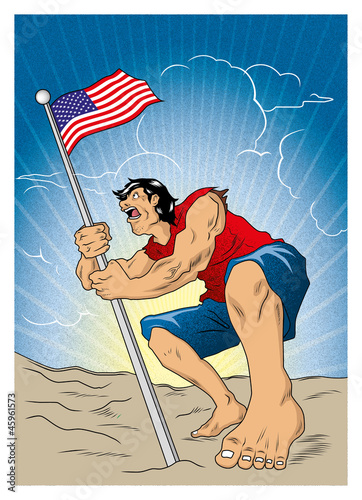 An american crusader defending national flag