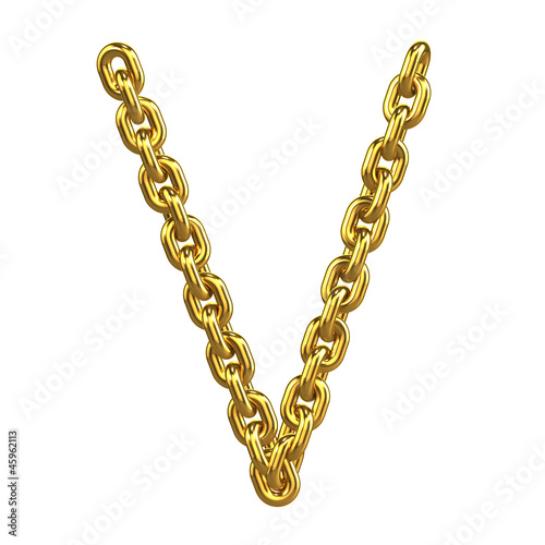3d Gold Chain Alphabet Font - V