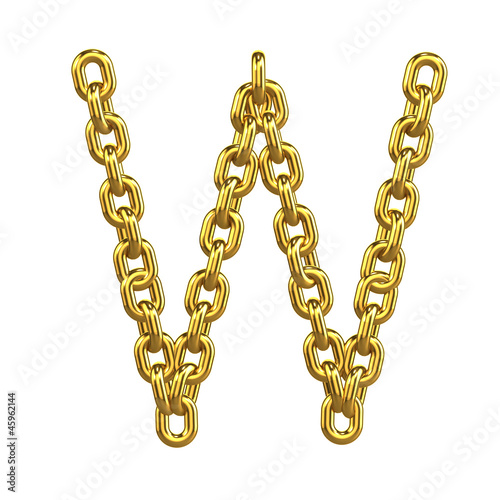3d Gold Chain Alphabet Font - w