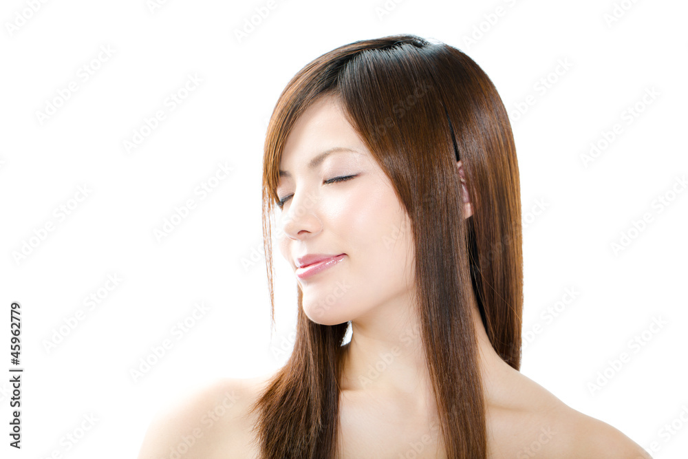 Beautiful hair woman on white background. Portrait of asian. Beautiful hair woman on white background. Portrait of asian.