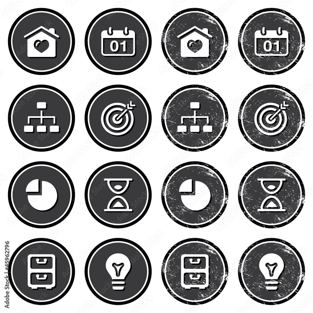 Website navigation icons on retro labels set