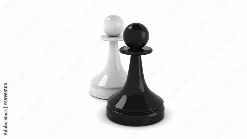 Black and white pawns revolve around a common center Black and white pawns revolve around a common center