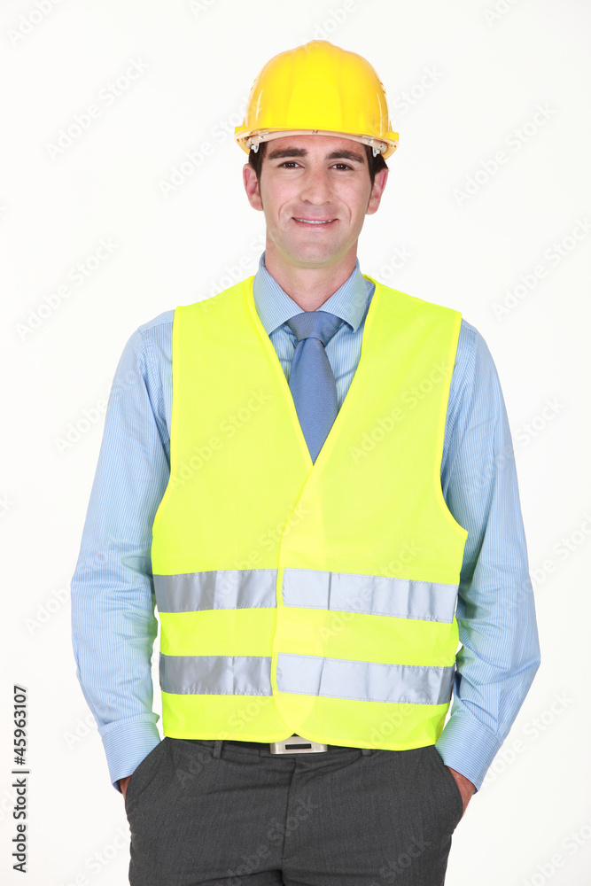 Man with helmet and reflective vest Man with helmet and reflective vest