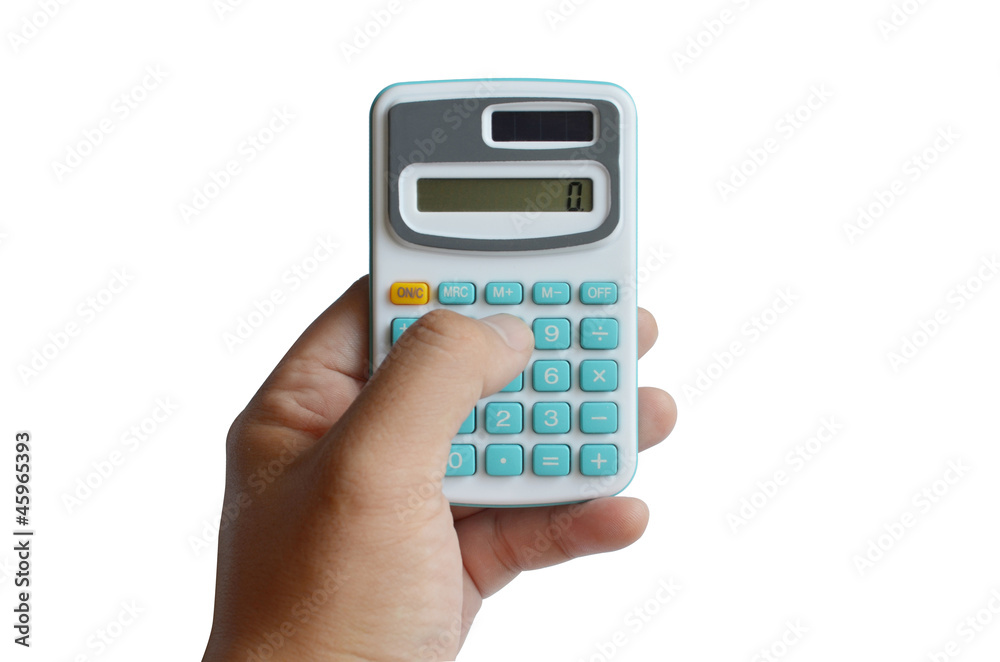 business financial calculator machine hold in man hand business financial calculator machine hold in man hand