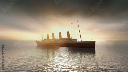 Ocean liner Titanic on calm sunset seas photo