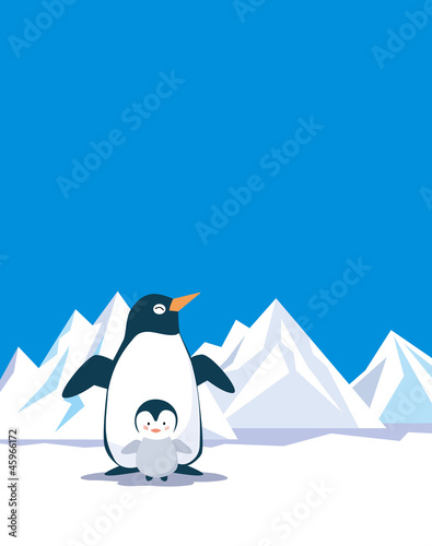 ペンギン親子と氷山