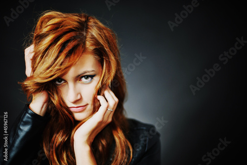 Portrait of woman model with shiny long hair