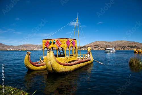 The floating and tourist  Islands of lake Titikaka Puno Peru Sou