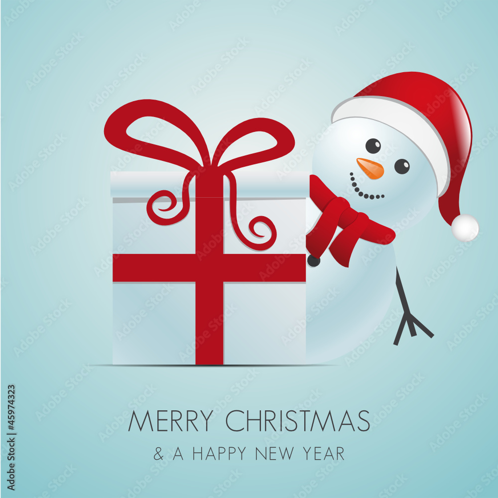 snowman with scarf behind gift