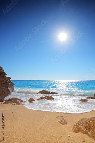 Fototapeta Naklejka Na Ścianę i Meble -  A view of a sandy beach Porto Katsiki, Lefkada island