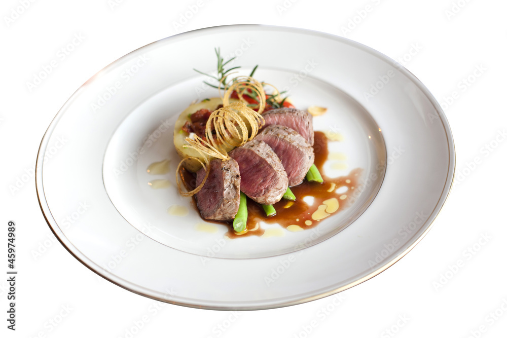 Beef medallions on white isolated background