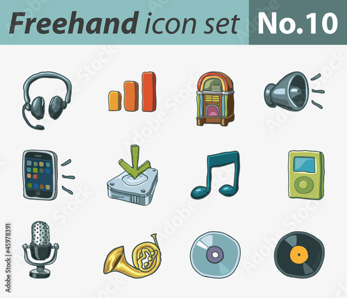 Freehand icon set - music and sound