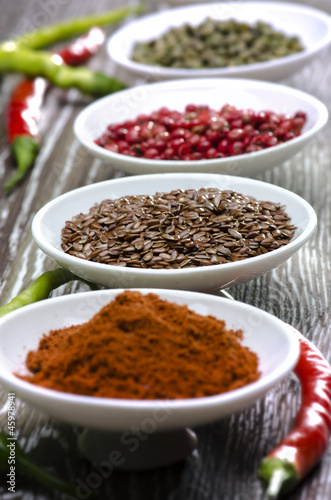 White bowls with spices