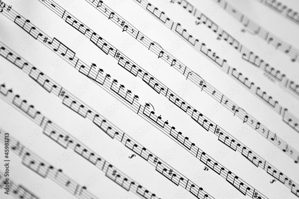 A closeup of a sheet music full of notes