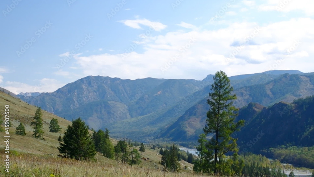 Panoramic view of a mountain ridge in the Altai mountains Panoramic view of a mountain ridge in the Altai mountains