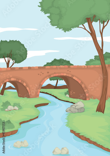 a red bridge in nature