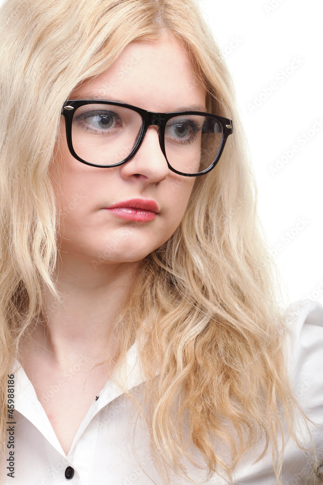 portrait of beautiful blonde glasses woman
