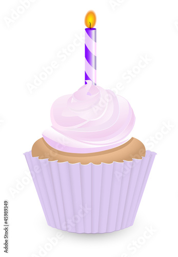 Cupcake with candle. Vector