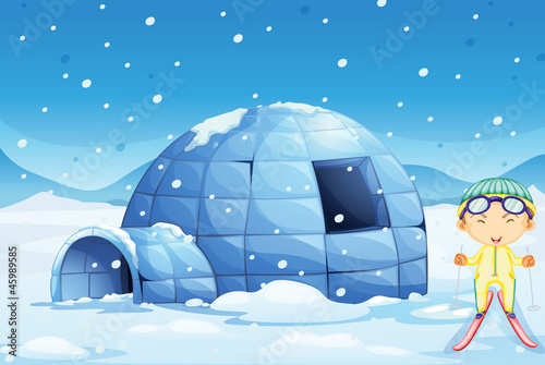 an igloo and a boy