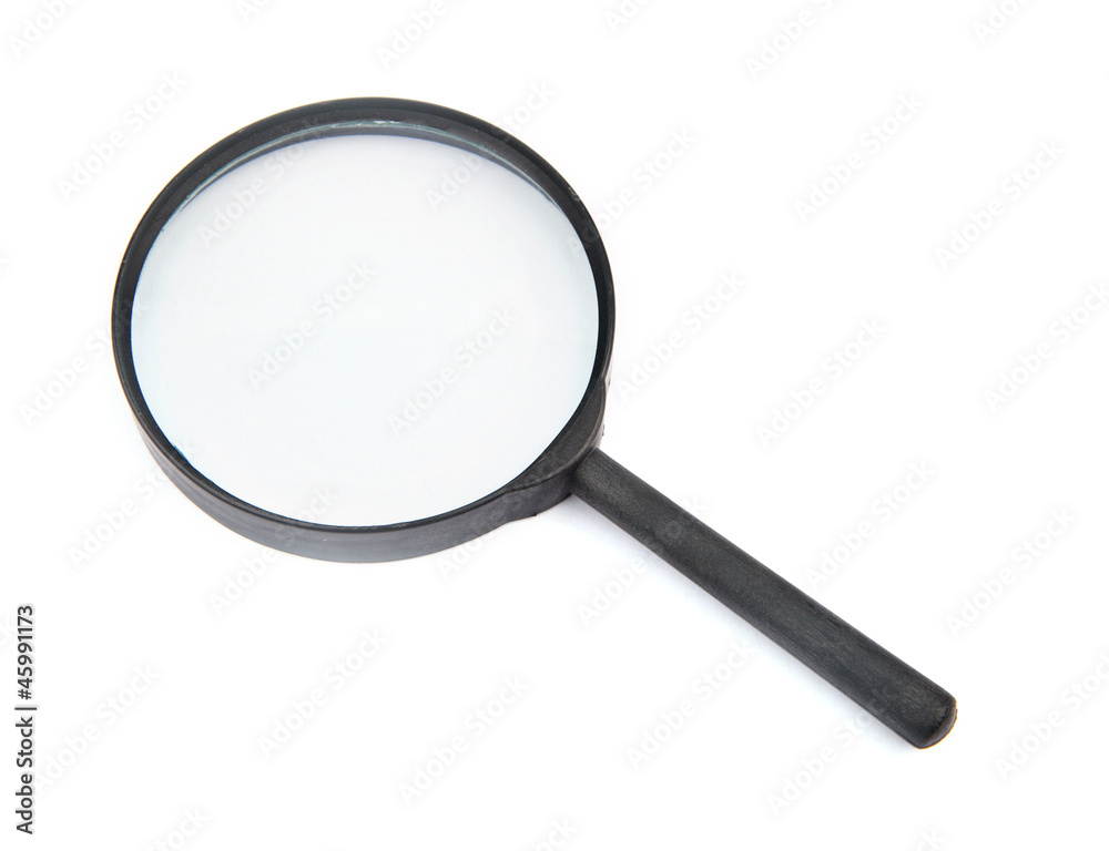 black wood handle of magnifier glass on white background black wood handle of magnifier glass on white background