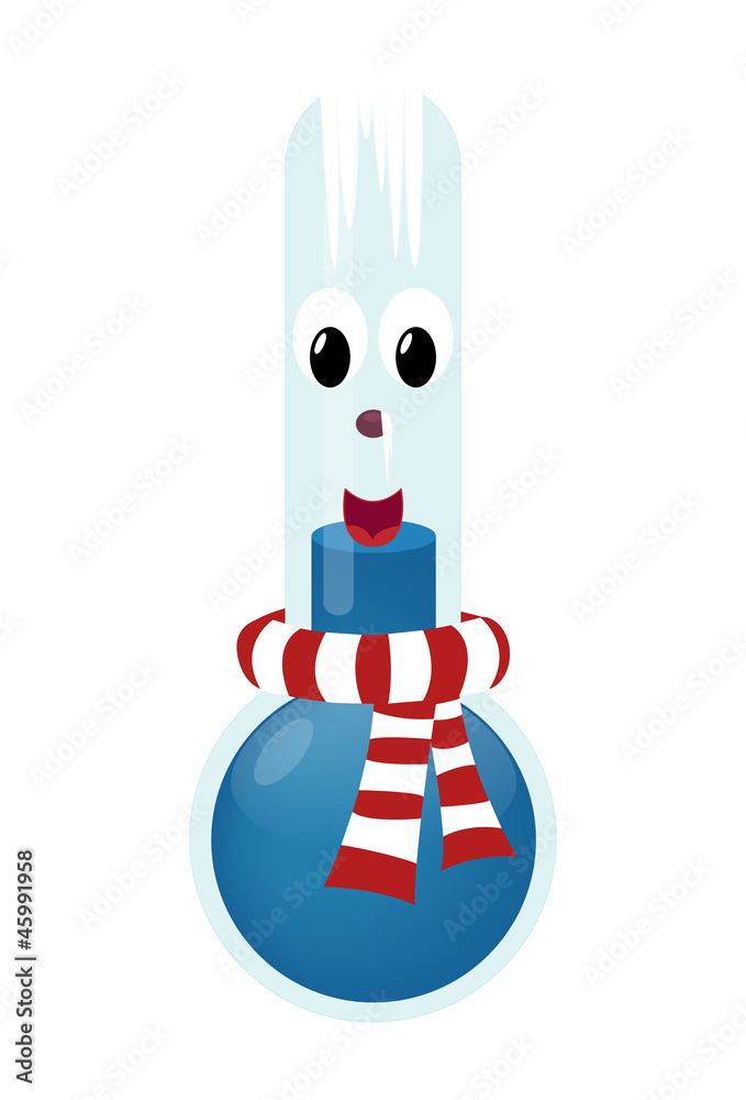 Cartoon thermometer with scarf in freezing cold Stock Vector | Adobe Stock