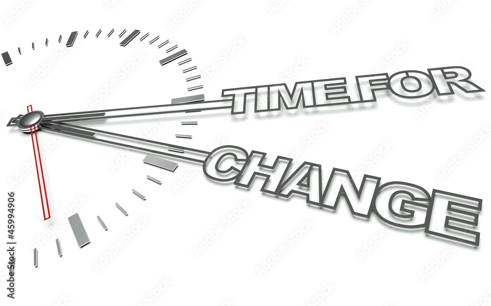 Clock with words Time for change, concept of innovation Clock with words Time for change, concept of innovation