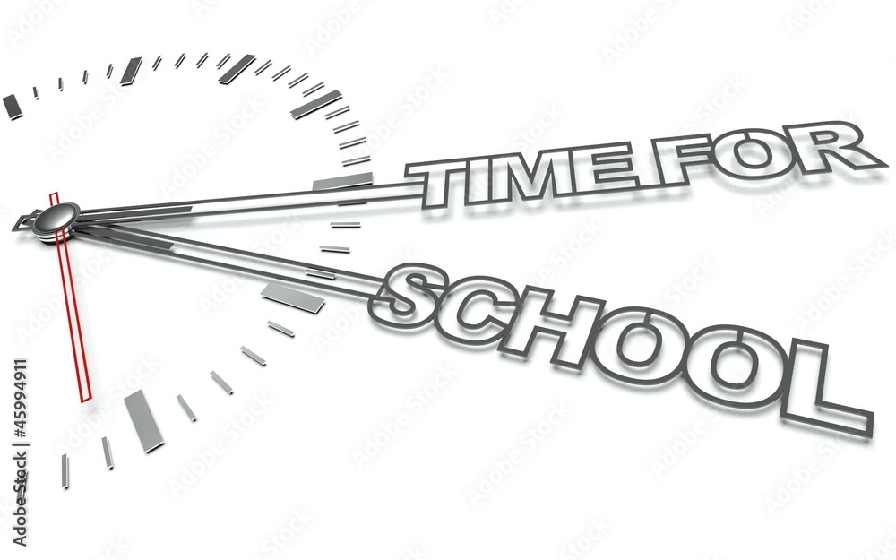 Clock with words Time for school, concept of learning Clock with words Time for school, concept of learning