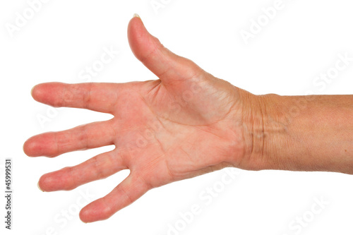 Hand of an old woman with arthritis, isolated on white