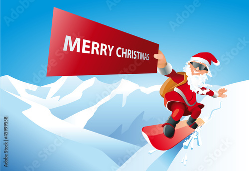 Santa Claus Snowboarder mit Schild