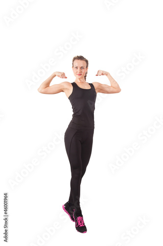 Athletic young woman showing biceps © aragami