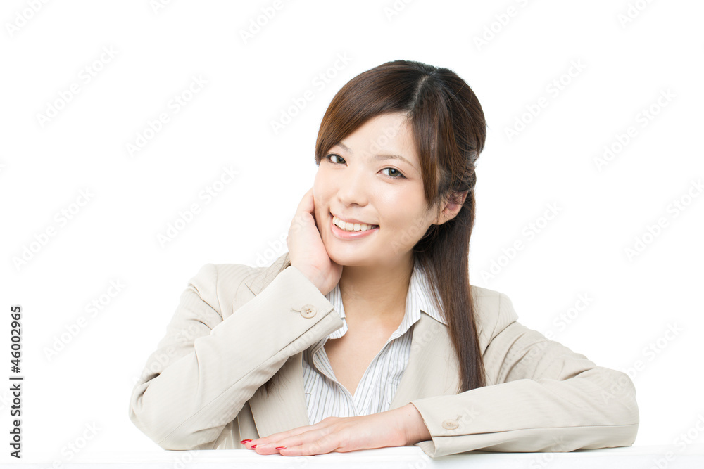 Beautiful business operator on white background. Portrait of asi Beautiful business operator on white background. Portrait of asi