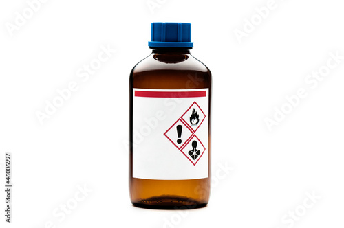 Brown glass chemical bottle isolated on white background