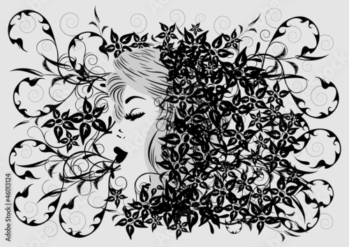 Woman's profile on floral background