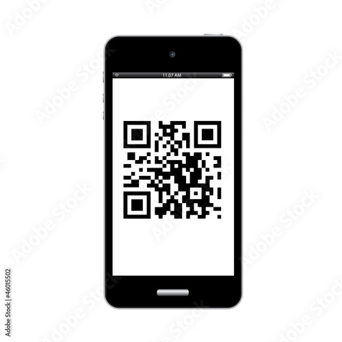 qr code on smart phone isolation vector eps10