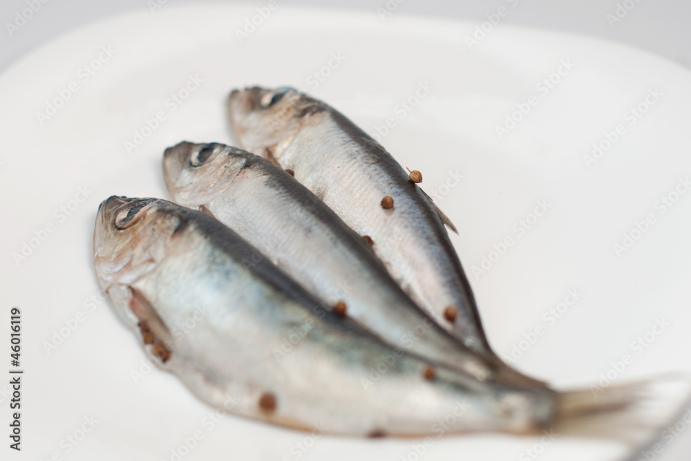 three small herrings on the plate three small herrings on the plate