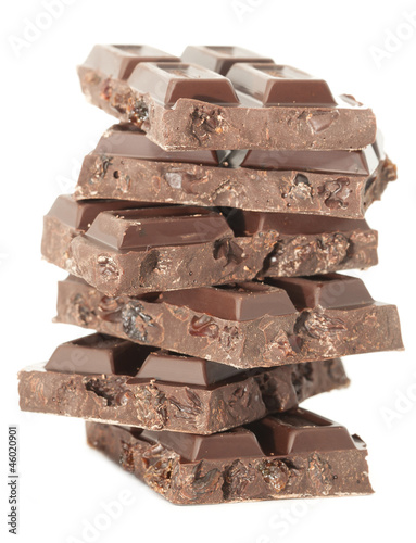 6-brown chocolate tower isolated on a white background