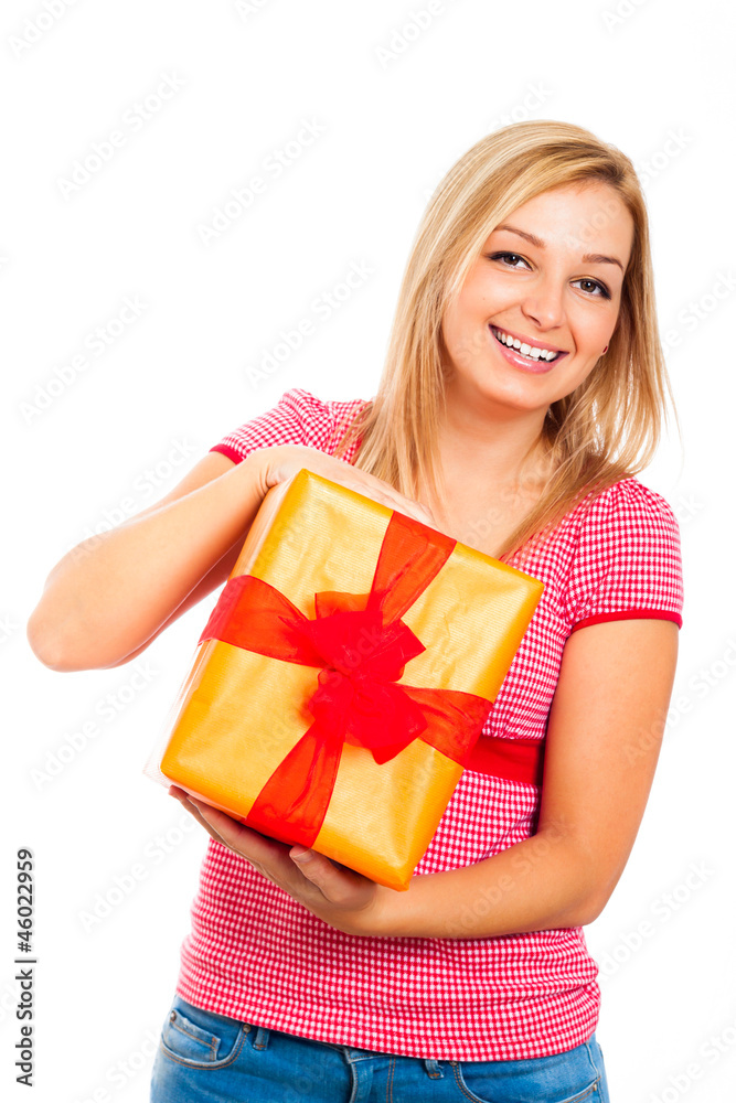 Young attractive smiling woman with gift Young attractive smiling woman with gift
