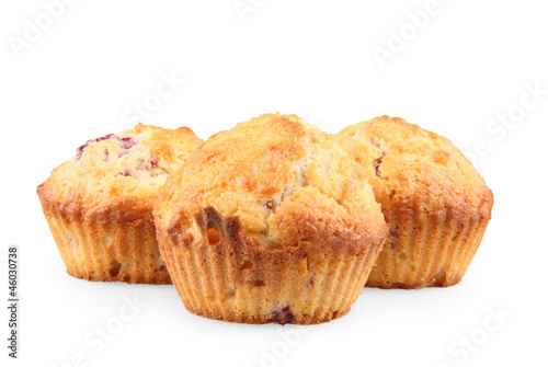 raspberry muffins isolated on white