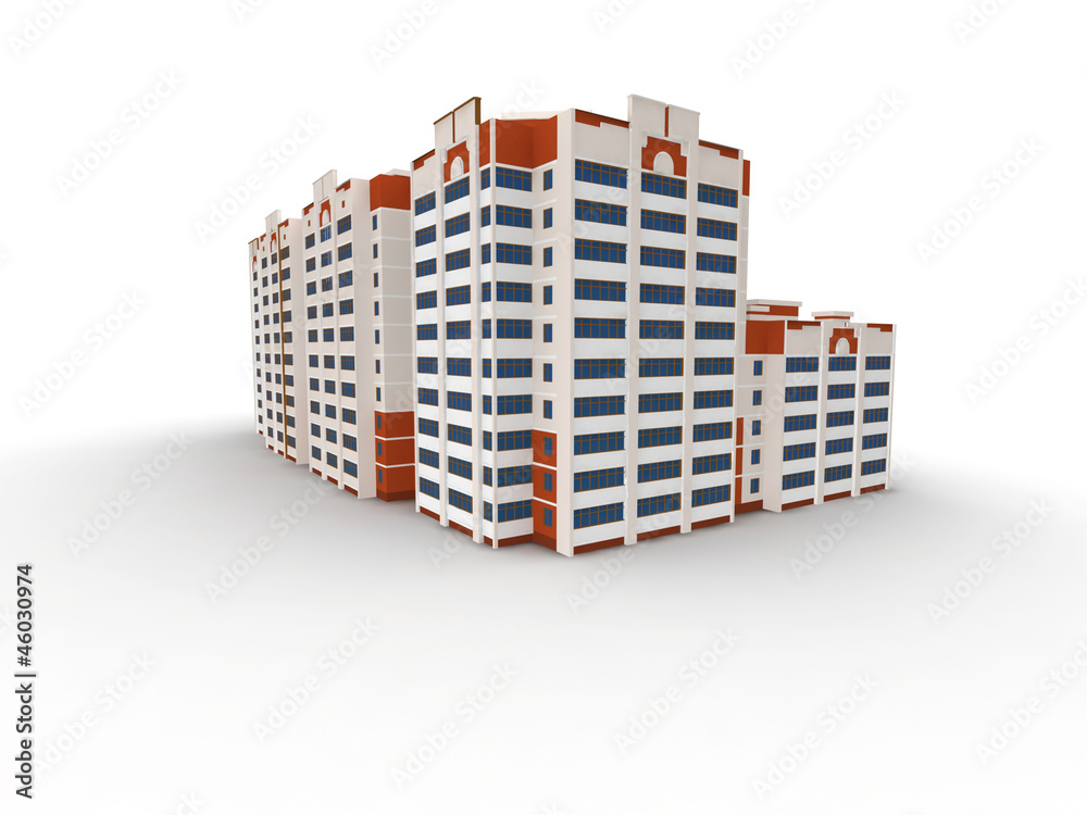 Modern building on white background, 3D render. Modern building on white background, 3D render.