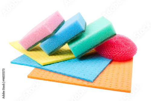 dish washing sponge, dishcloth and scrub pad, isolated