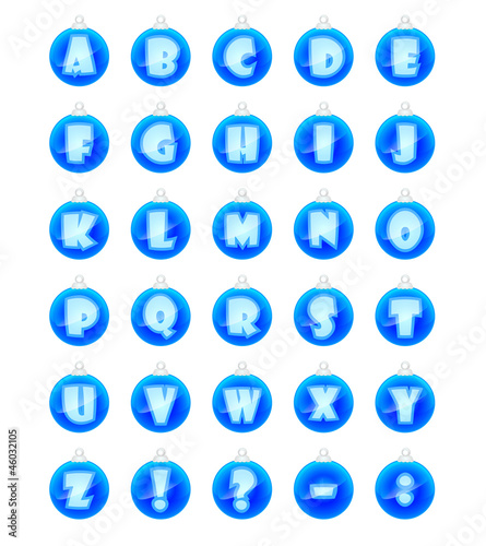 Blue Christmas alphabet ball set