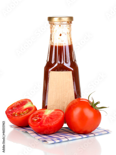 Tomato sauce in bottle isolated on white